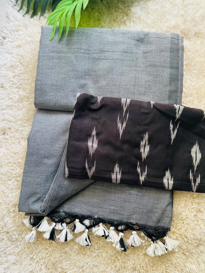 Grey handloom khadi cotton saree