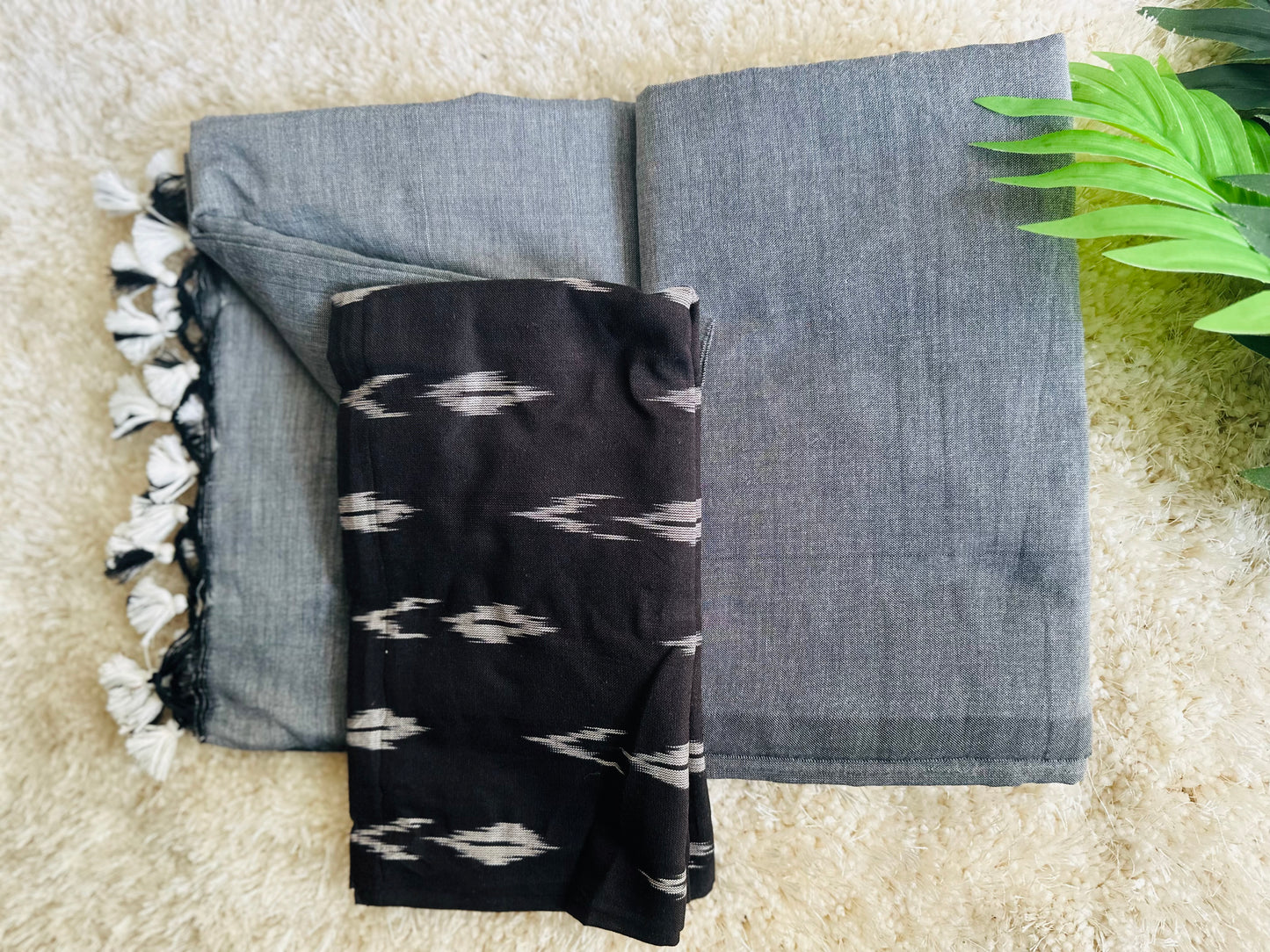 Ikat black unstitched blouse piece