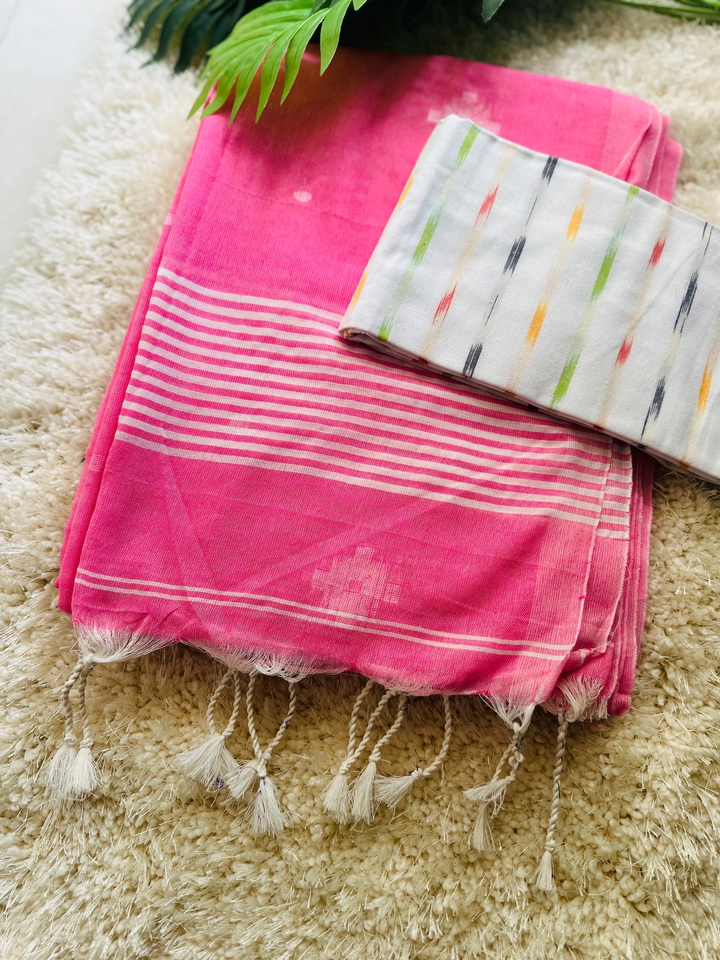 Baby pink handloom pure cotton saree