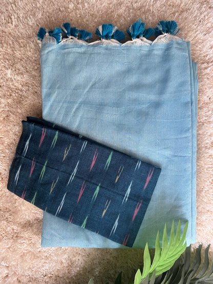 Light blue khadi cotton handloom saree