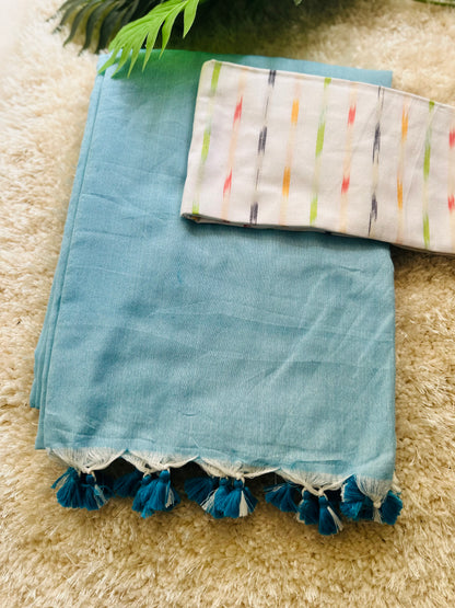 Light blue khadi cotton handloom saree