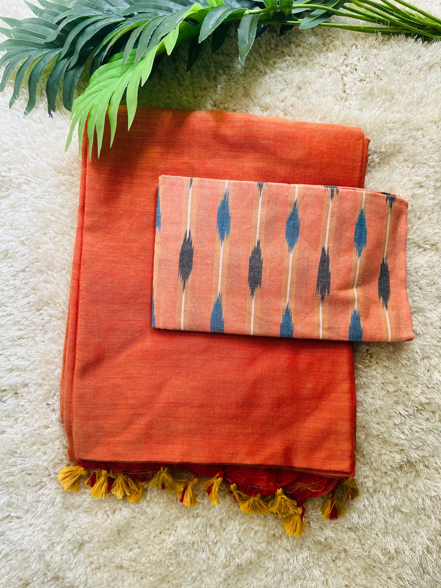 Rusty handloom khaki soft cotton saree