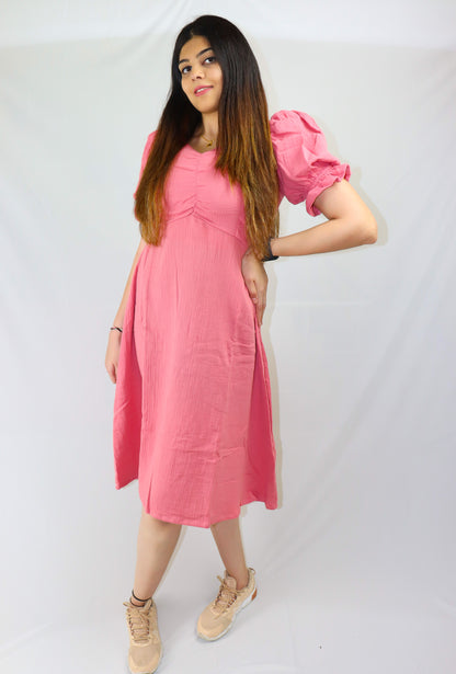 Peachy pink A-Line cotton muslin maxi