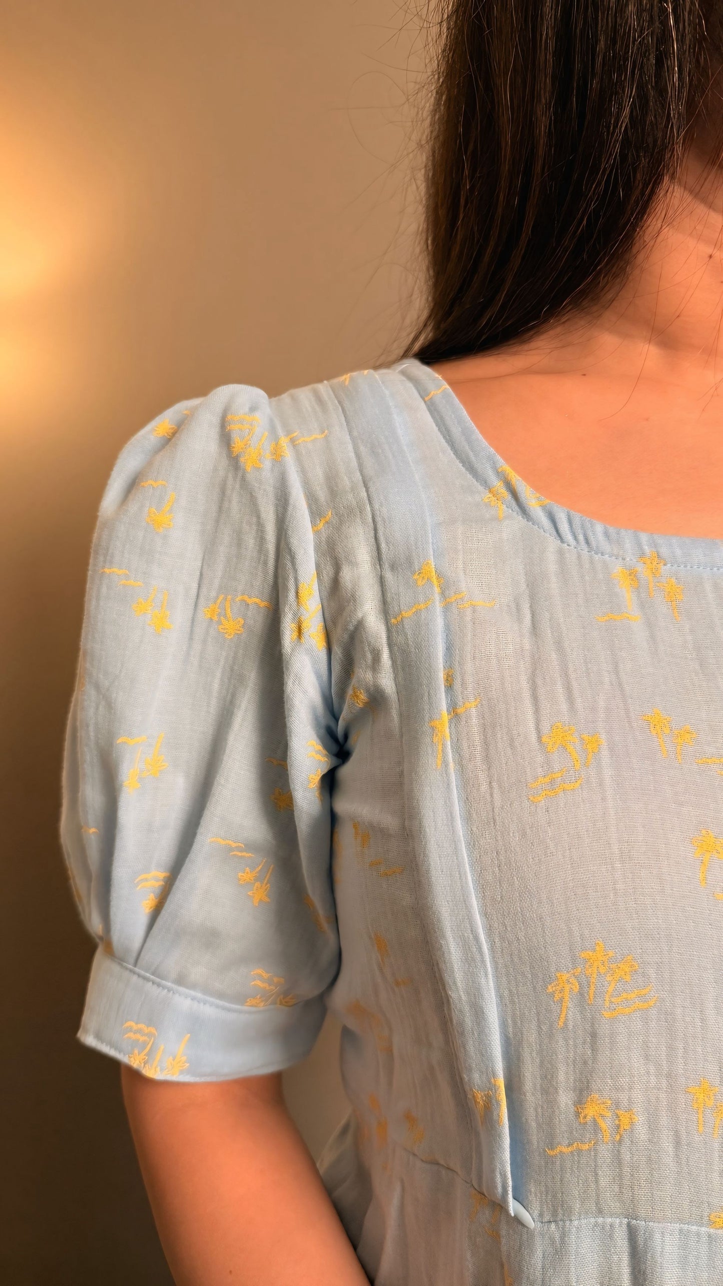 Powder Blue cotton muslin puff sleeves maternity maxi