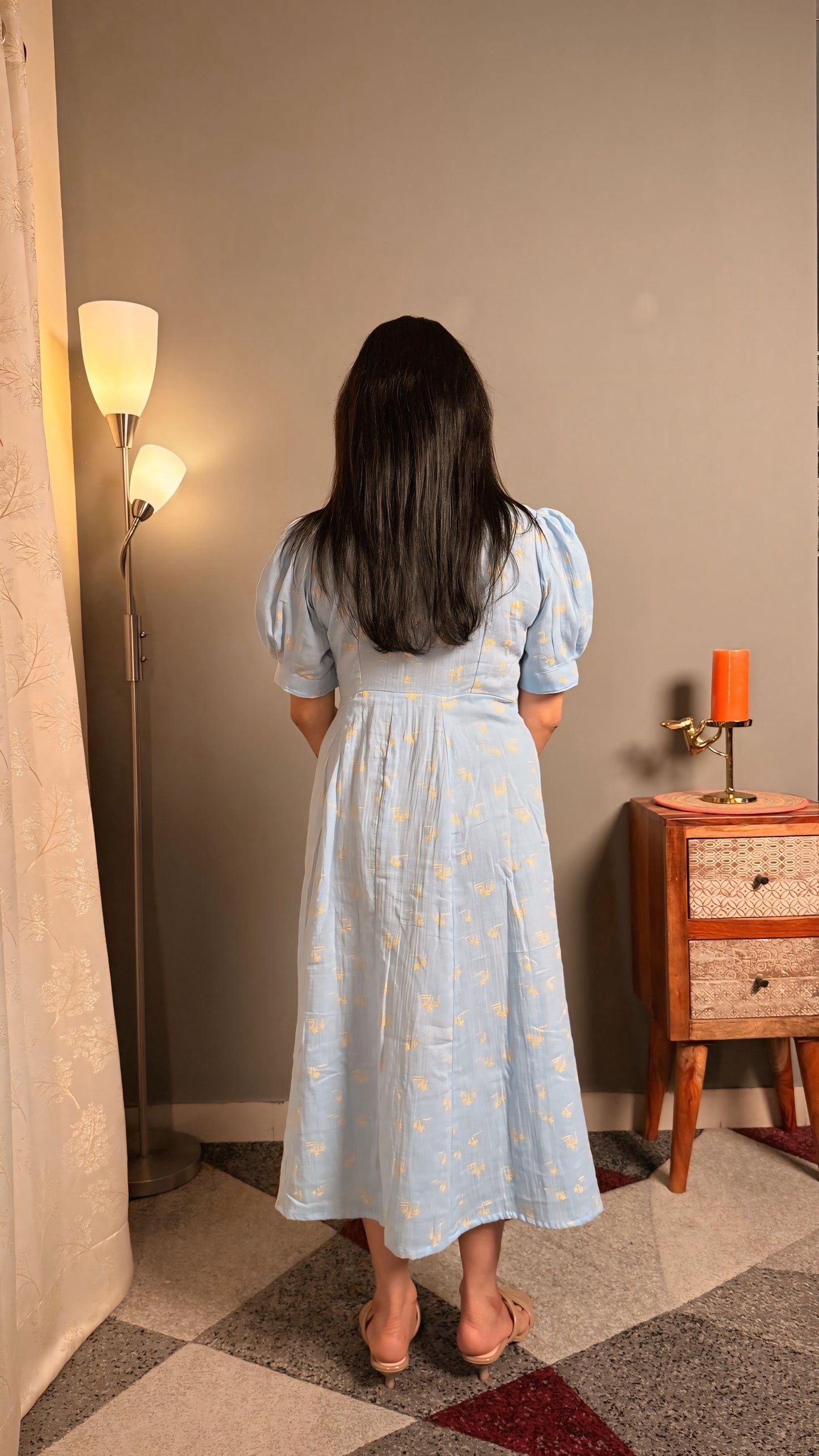 Powder Blue cotton muslin puff sleeves maternity maxi