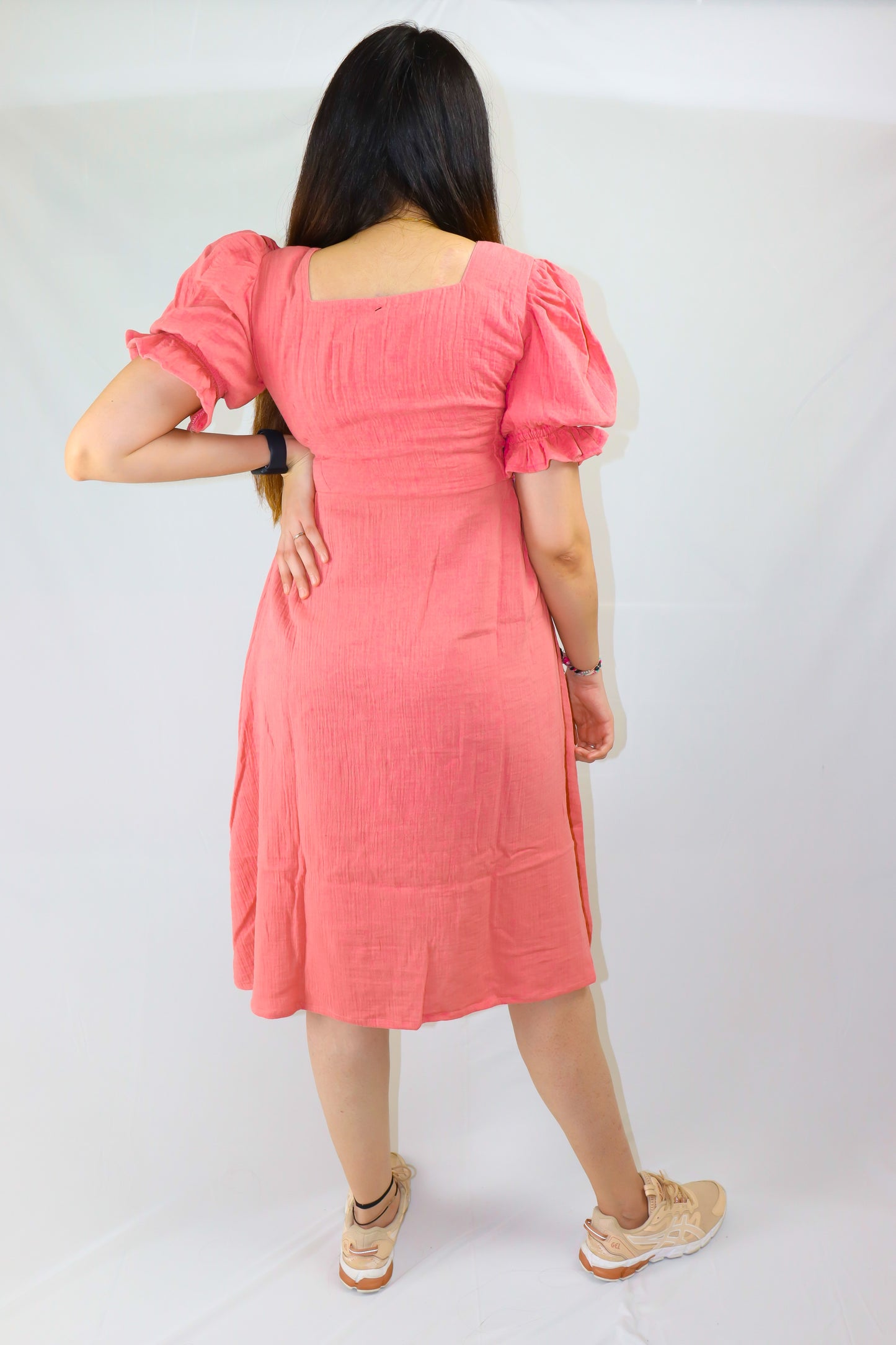 Peachy pink A-Line cotton muslin maxi