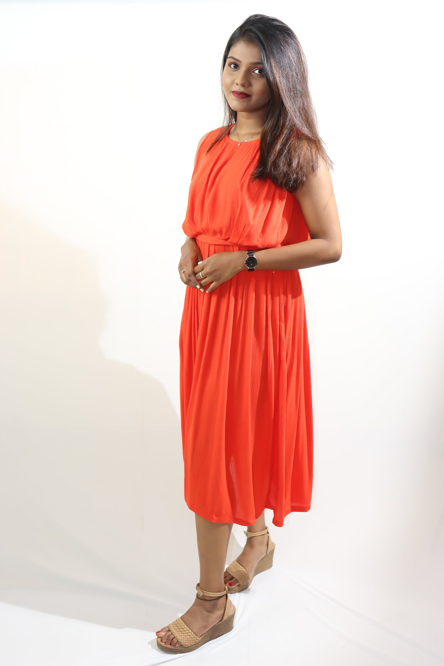 Coral Orange Cotton Ethnic Maxi