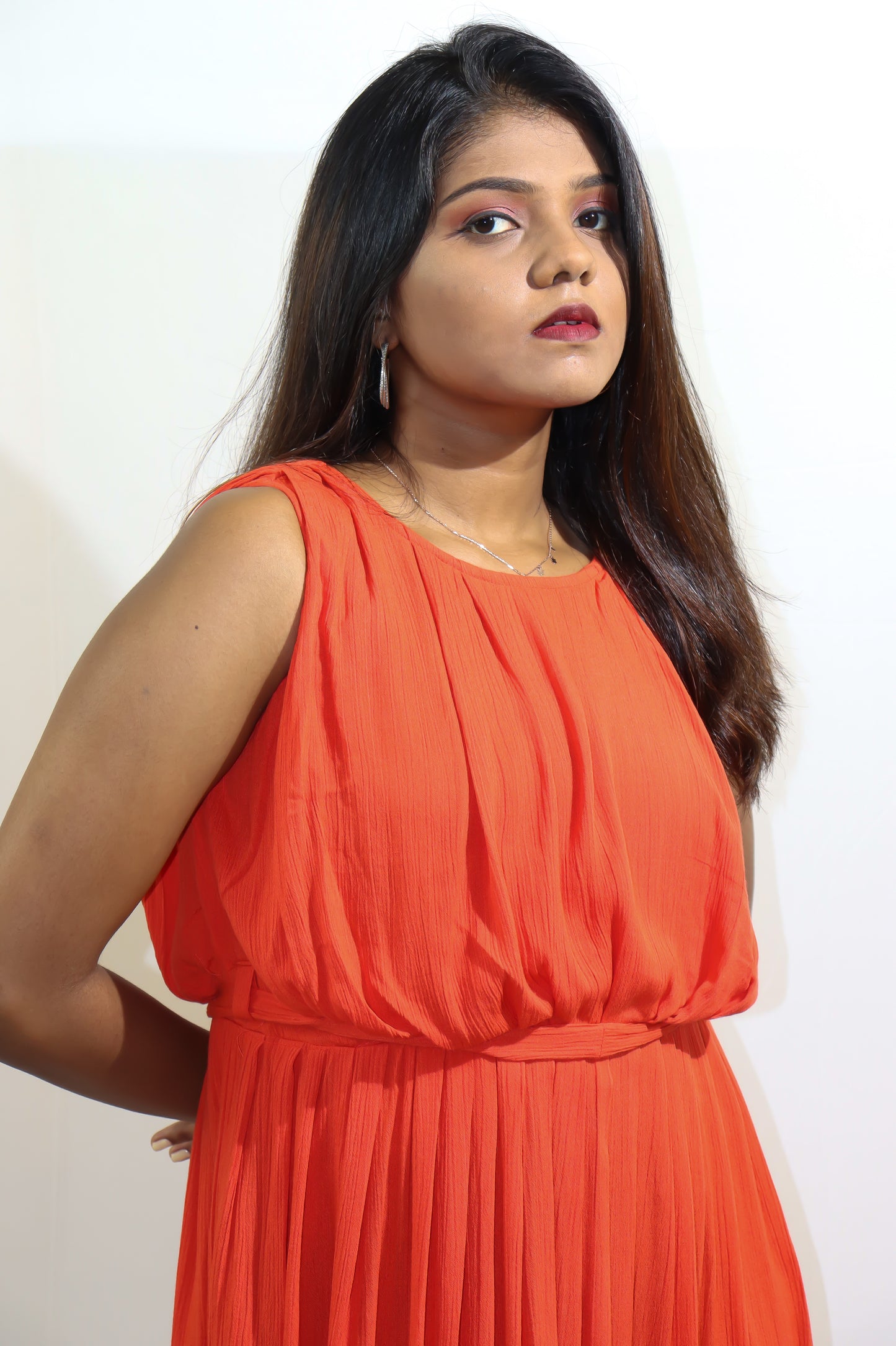Coral Orange Cotton Ethnic Maxi