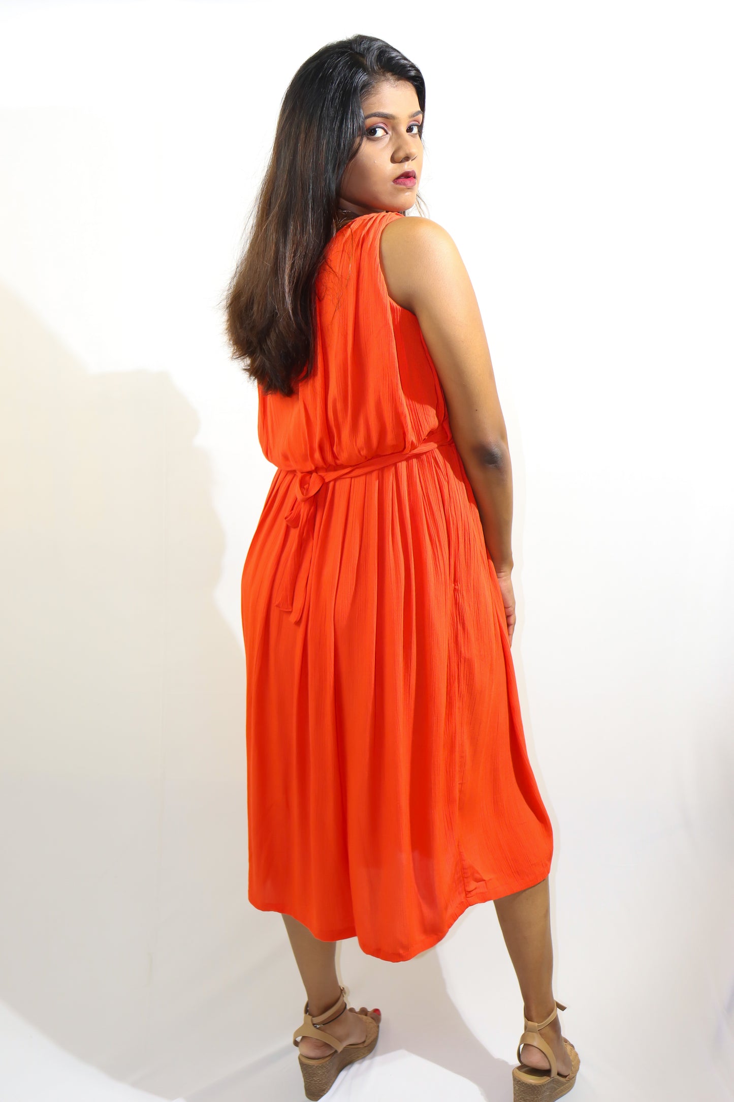 Coral Orange Cotton Ethnic Maxi