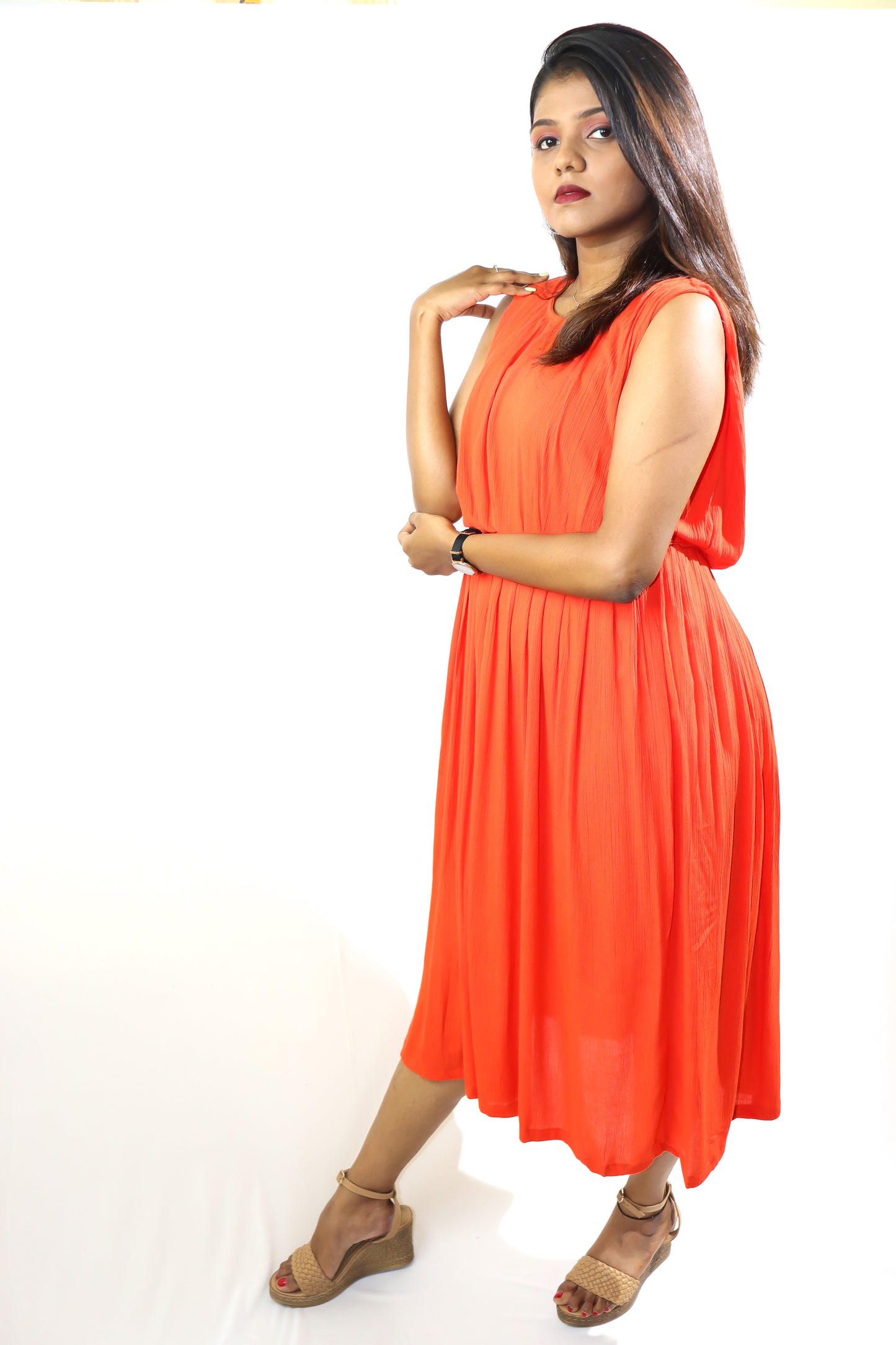 Coral Orange Cotton Ethnic Maxi