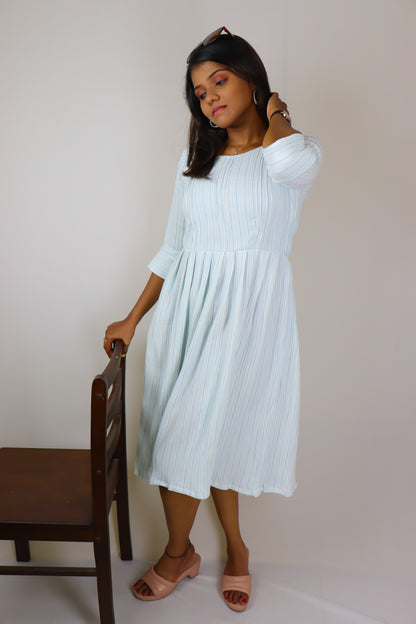Blue striped muslin cotton maxi