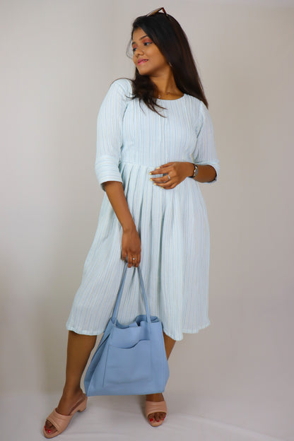 Blue striped muslin cotton maxi