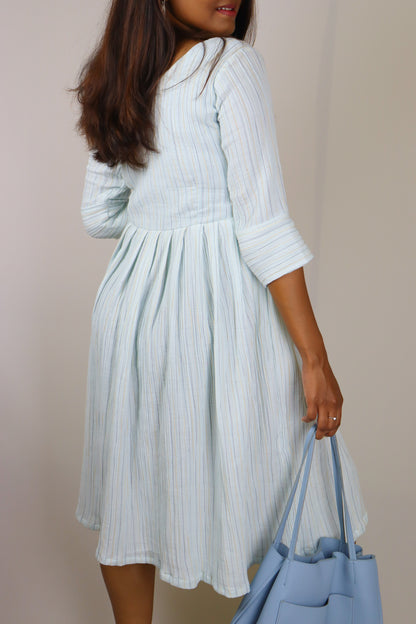 Blue striped muslin cotton maxi