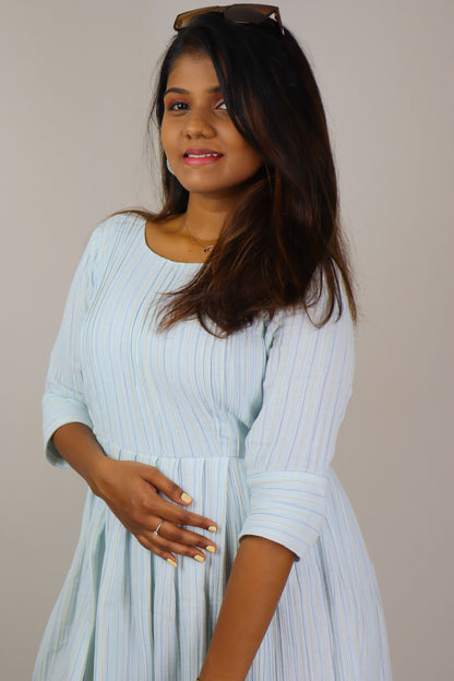Blue striped muslin cotton maxi