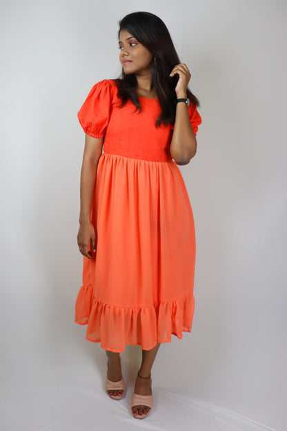 Georgette orange - cotton maxi