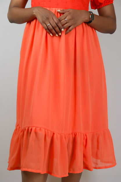 Georgette orange - cotton maxi
