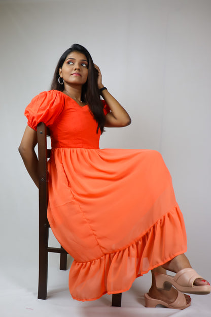 Georgette orange - cotton maxi