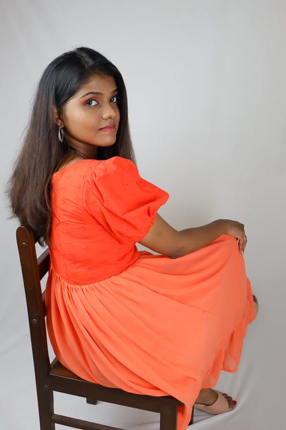 Georgette orange - cotton maxi