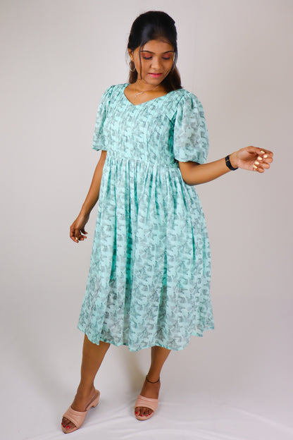 Turquoise printed muslin cotton maxi