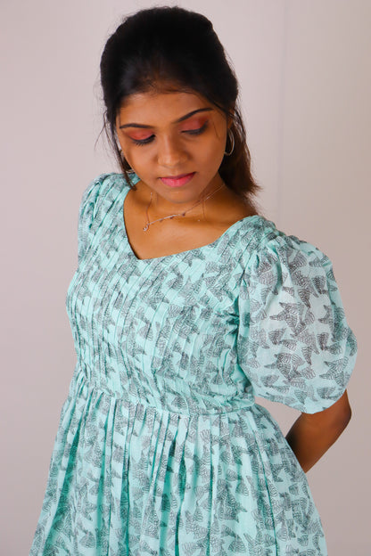 Turquoise printed muslin cotton maxi