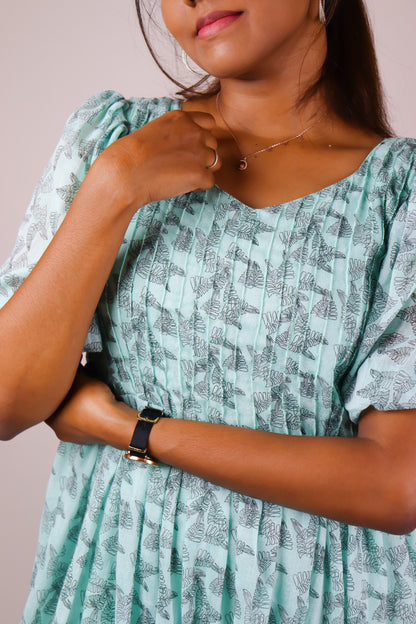Turquoise printed muslin cotton maxi