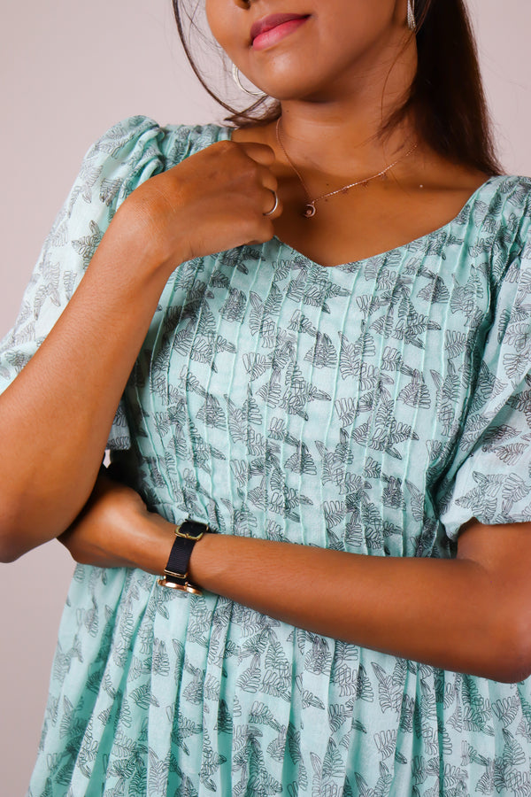 Turquoise printed muslin cotton maxi