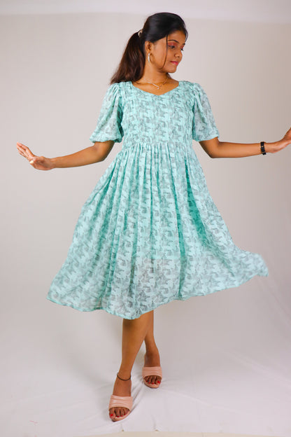 Turquoise printed muslin cotton maxi