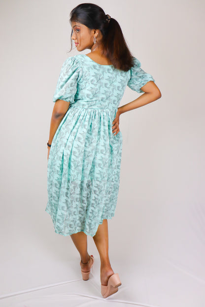 Turquoise printed muslin cotton maxi
