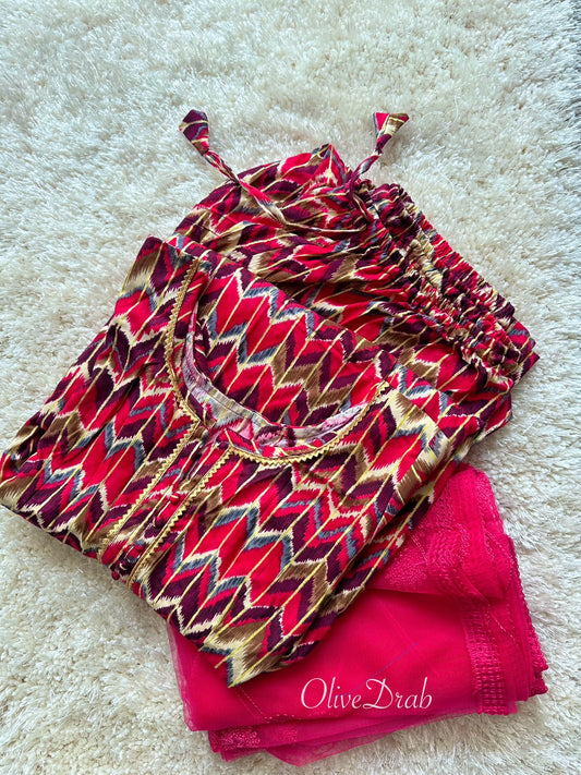 Pink Alia cut cotton kurta set with designer net dupatta