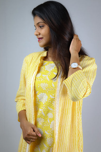 Lemon Yellow Cotton Ethnic Maxies