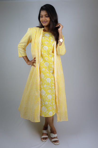 Lemon Yellow Cotton Ethnic Maxies