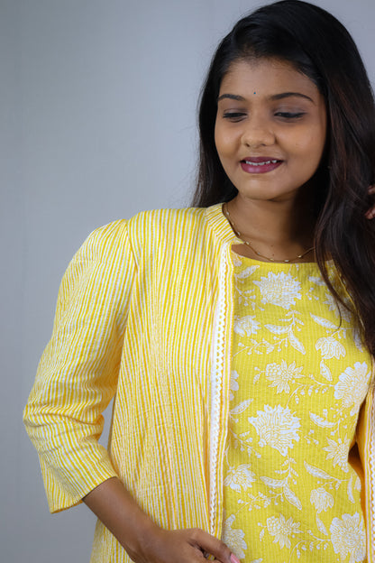 Lemon Yellow Cotton Ethnic Maxies