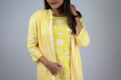 Lemon Yellow Cotton Ethnic Maxies