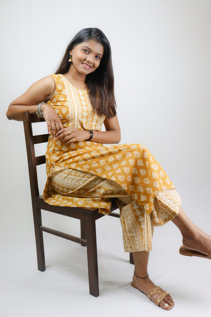 Dark Mustard Cotton Kurta Sets (sleeves attached)