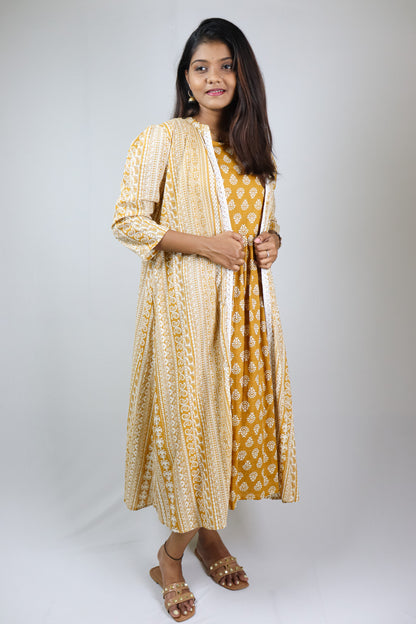Dark Mustard  Cotton Ethnic Maxi