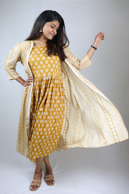 Dark Mustard  Cotton Ethnic Maxi
