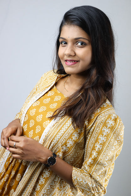 Dark Mustard  Cotton Ethnic Maxi