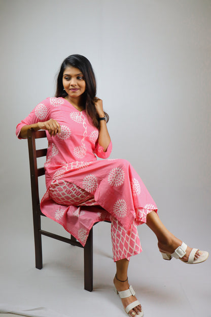 Blush Pink Cotton Kurta set