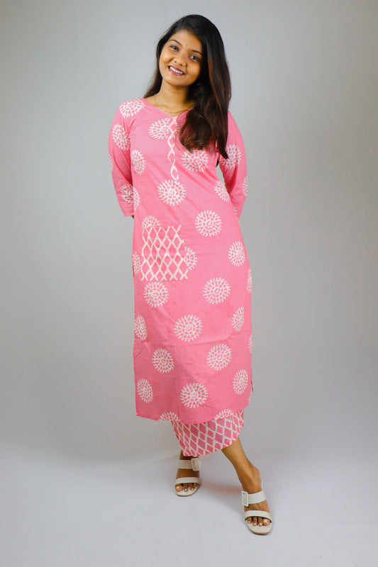 Pink pure cotton kurta for women