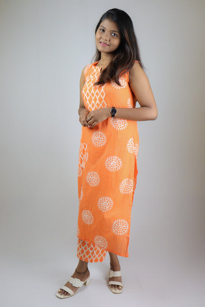 Coral Orange Cotton Kurta set