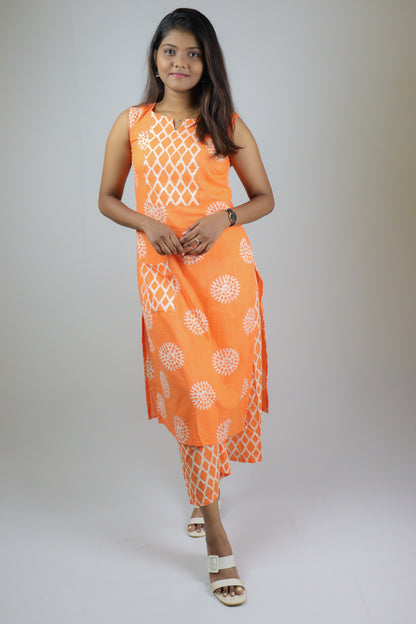 Coral Orange Cotton Kurta set
