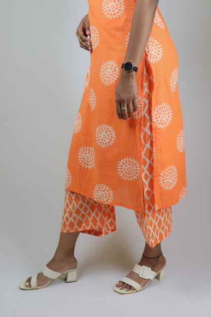 Coral Orange Cotton Kurta set