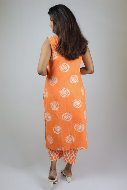 Coral Orange Cotton Kurta set