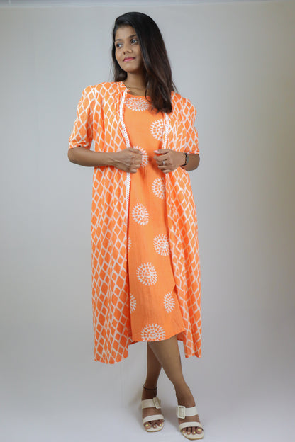 Orange ethnic cotton maxi