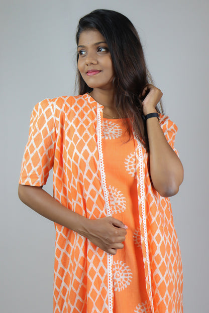 Orange ethnic cotton maxi