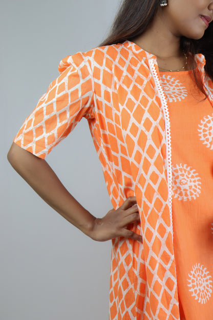 Orange ethnic cotton maxi