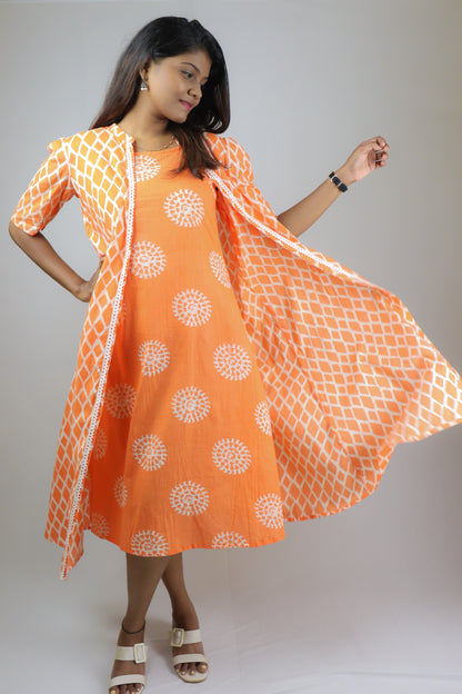 Orange ethnic cotton maxi