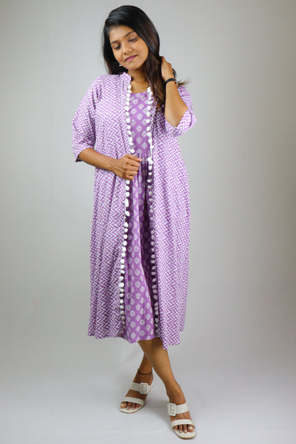 Lavender Cotton Ethnic Kurta set