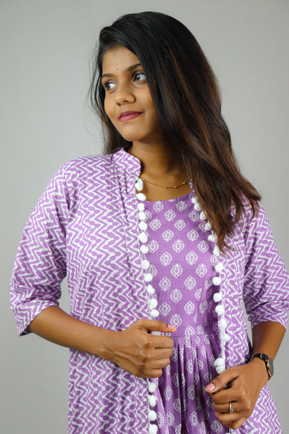 Lavender Cotton Ethnic Kurta set