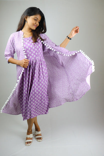 Lavender Cotton Ethnic Kurta set